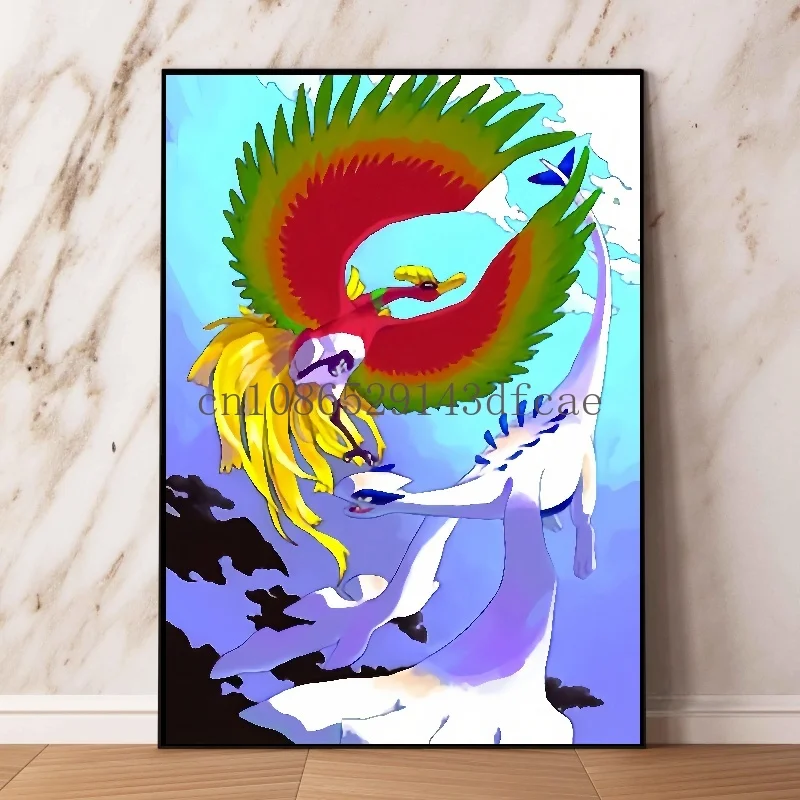 Japan Anime Pokemon Cartoon Canvas Painting Ho-Oh Lugia Wall Art Posters Print Pictures Children's Room Home Decor Gift