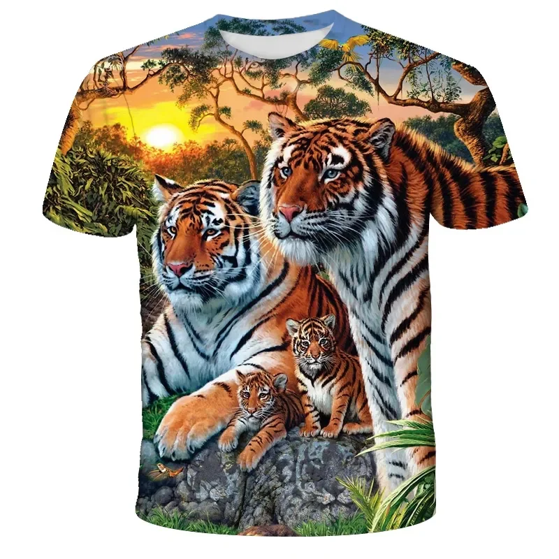 Fashion Fierce Tiger T-shirt Animal 3D Printed Men's T-shirts Summer Round Neck Large Size loose Short Sleeve Tops Tees