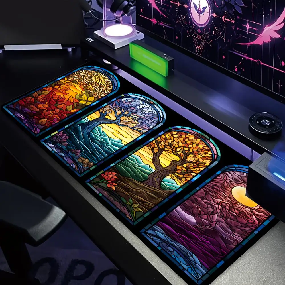 

Quadruple-panel stained glass style fantasy landscape design Mouse Pad Desk Mat Gaming pad Computer keyboard mouse pads mousemat
