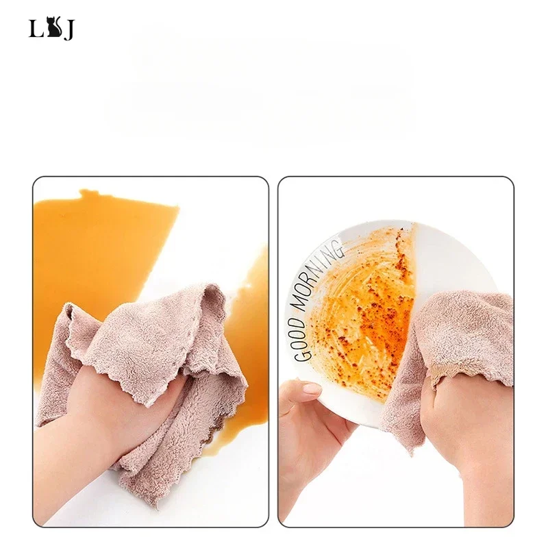 1pc Coral Fleece Dishcloths Thickened Kitchen Cleaning Towel Absorbent Non-stick Oil Microfiber Rag Pan Pot Dish Wipe Cloth