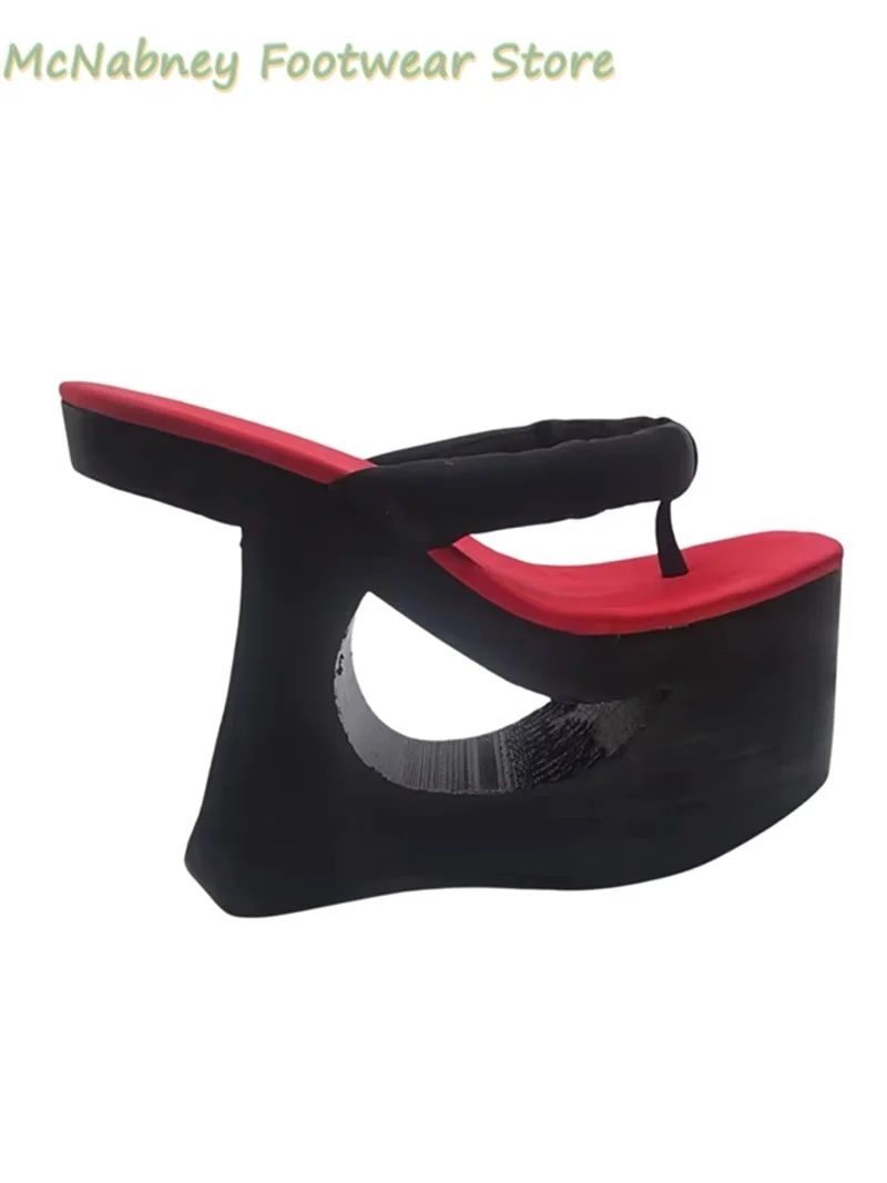 

Летние шлепанцы на высоком каблуке, квадратная головка, платформа, нетрадиционные женские роскошные тапочки на высоком каблуке, потрясающие красные туфли на высоком каблуке