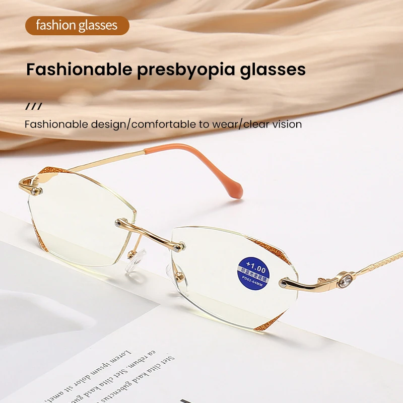 

Luxury Diamond Cutting-edge Reading Glasses High Definition Anti-blue Light Presbyopia Eyewear For Women Men Diopter +1.0 To 4.0