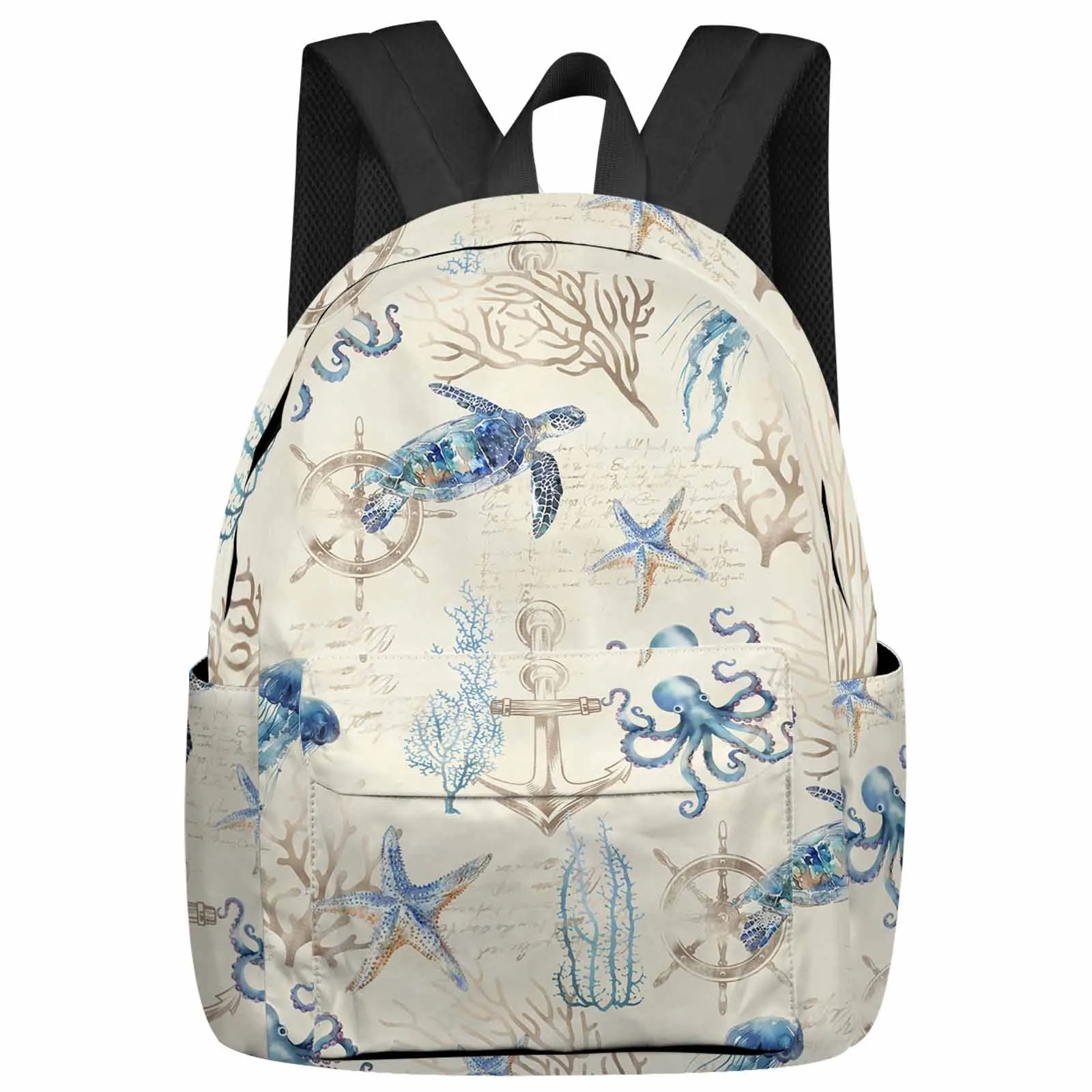 

Summer Ocean Coral Turtle Anchor Backpack School Bags for Teenagers Students Laptop Bag Women's Casual Travel Backpack