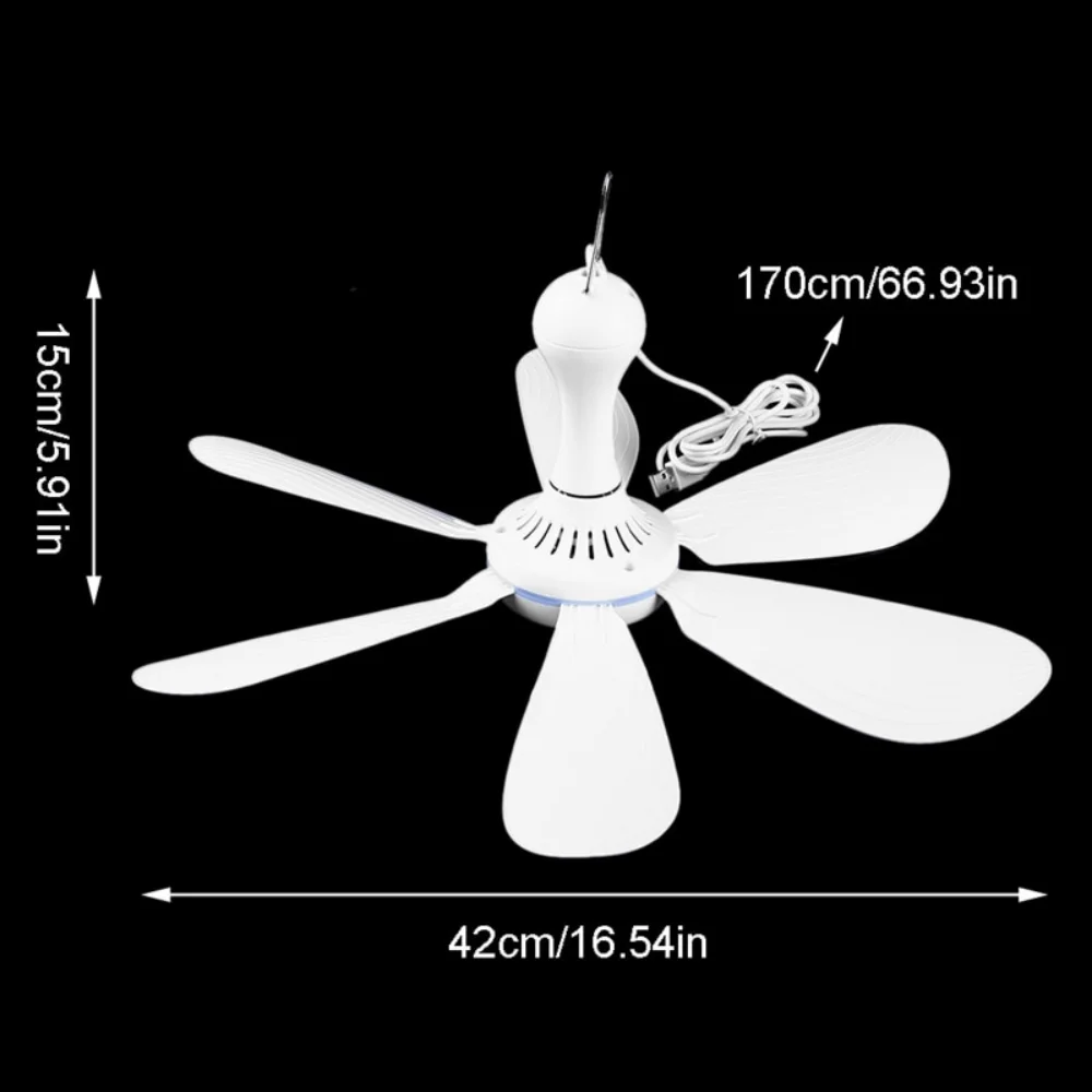 Silent 6 Leaves USB Powered Ceiling Canopy Fan with Remote Control Timing 4 Speed Hanging Fan for Camping Bed Dormitory Tent