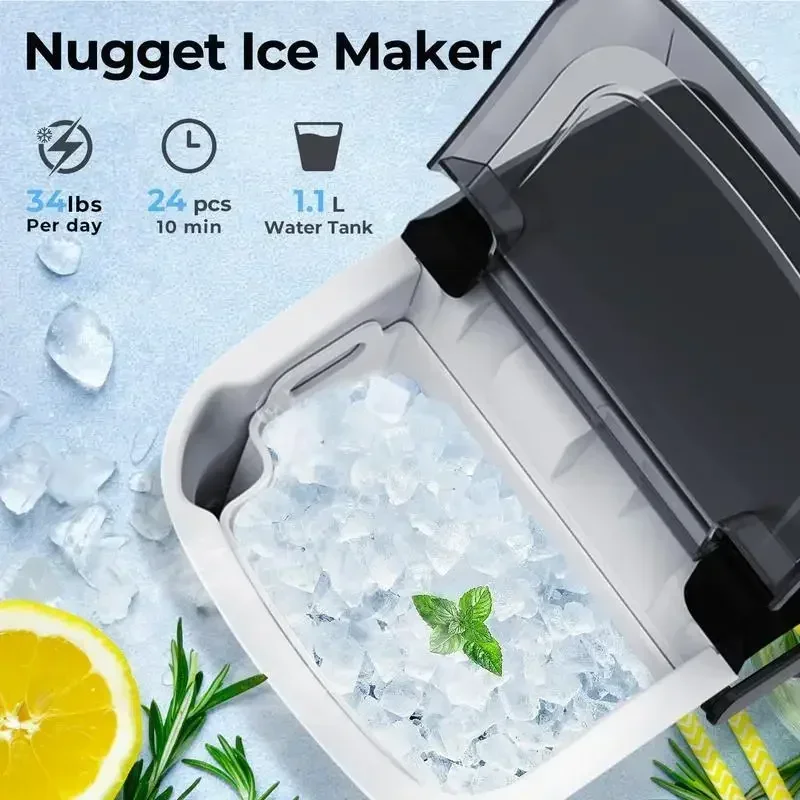 COWSAR Nugget Ice Maker Countertop,33lbs/Day, Pellet ice Maker, a Basket in 1.5 Hour, Self-Cleaning,  Compact Crushed Ice Maker