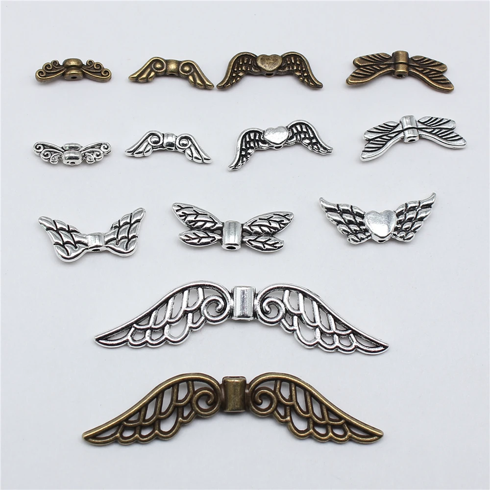 20pcs Angel Wing Small Hole Beads For Jewelry Making Antique Silver Color DIY Crafts Making Findings Handmade Jewelry Findings
