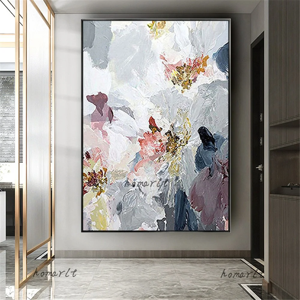 

Hand-painted Modern Oil Painting Abstract Purple And White Texture Flowers Wall Art Canvas Paintings Home Decoration Salon Mural