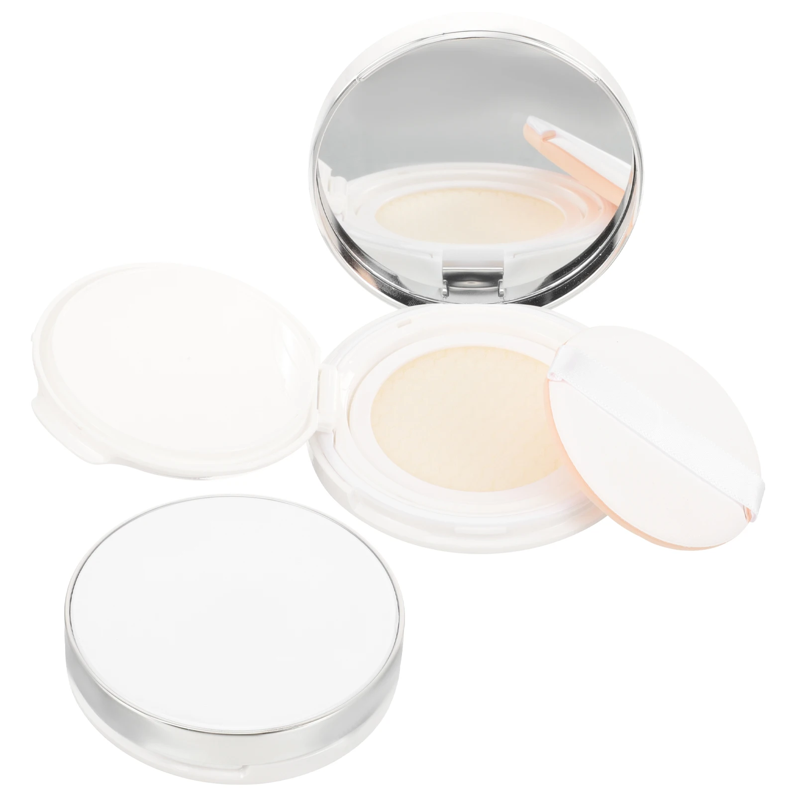 

2pcs Cushion Foundation Case Silver Lightweight Travel Refillable Powder Container for Loose Powder Puff Portable