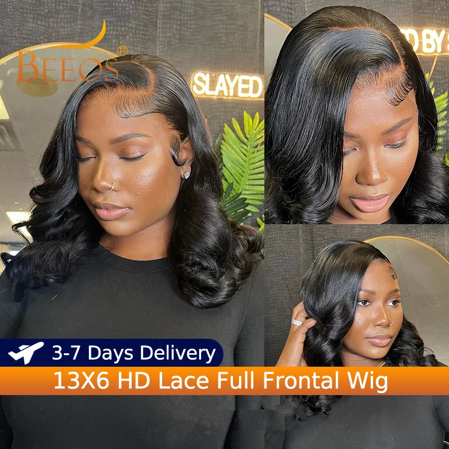 Jet Black 13x6 Real HD Lace Frontal Human Hair Wigs Short Body Wave Bob Wigs Pre Plucked Bleached Knots Brazilian Hair For Woman