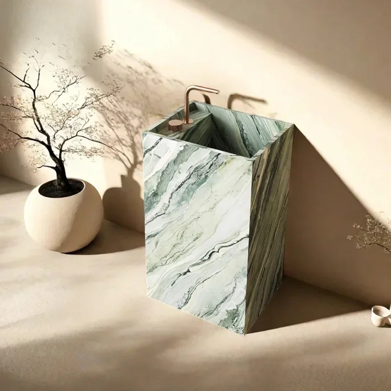 Mediterranean green smoke, green marble,slate from floor to ceiling, outdoor balcony, column, basin, domestic swimming pool sink