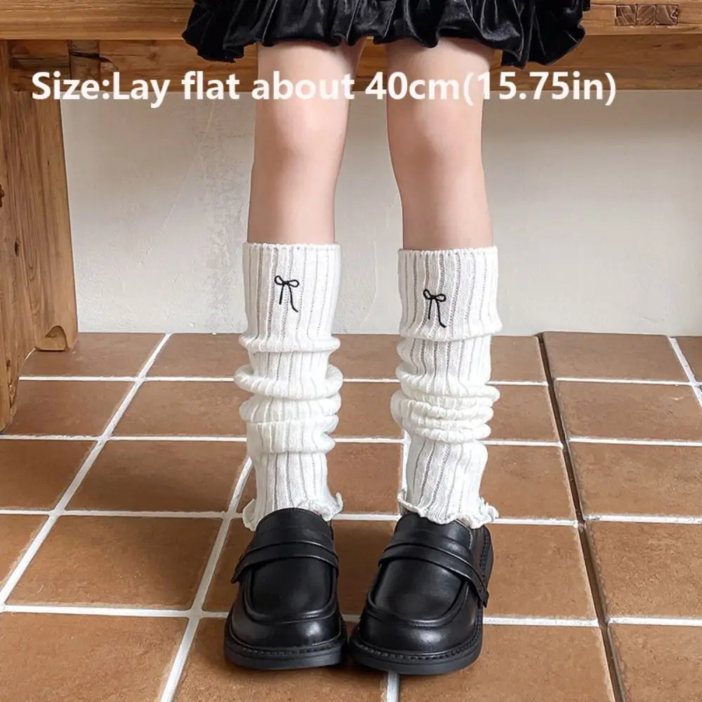 NIEUWE Acryl meisje Sok Cover Breien Borduren Boog Gebreide Been Cover JK Harajuku kinderen Beenwarmers