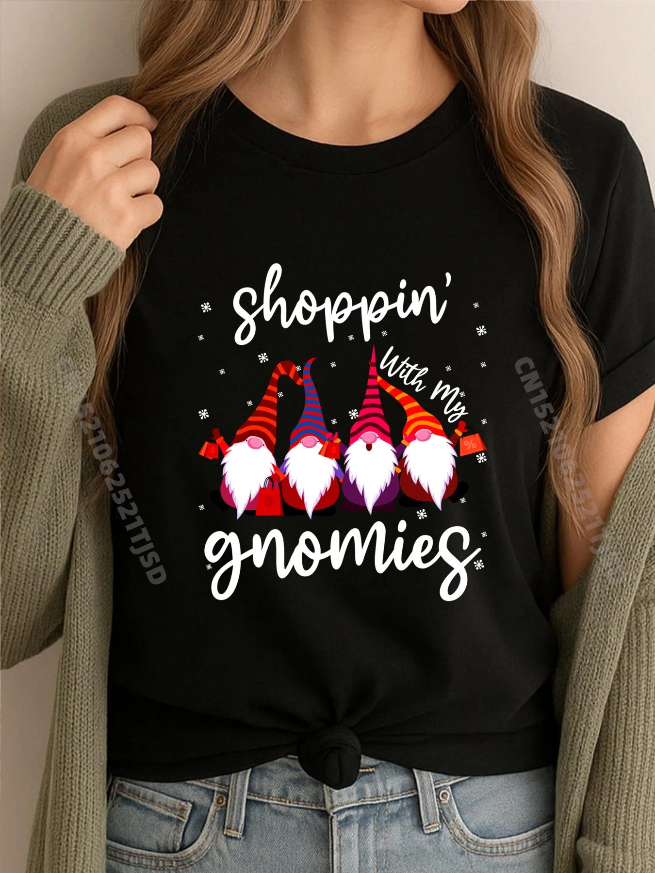 

Покупки с моими гномами, милые рождественские гномы для влюбленных, рождественские футболки с рисунком, женские хлопковые мужские футболки с надписью