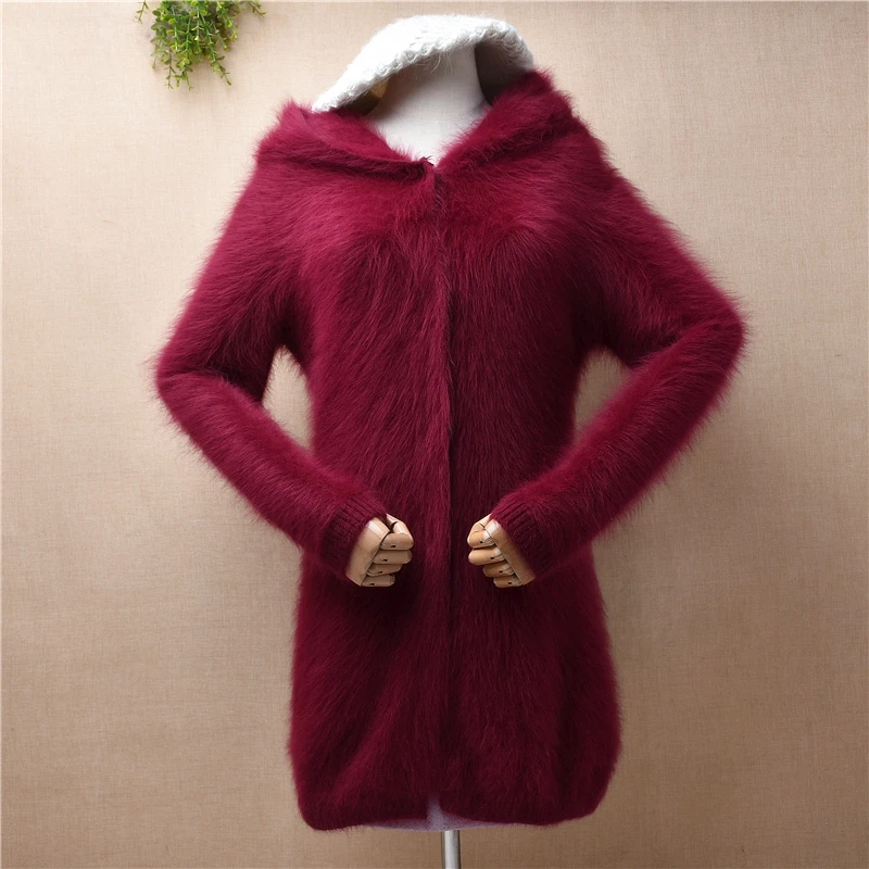 

Ladies Women Fall Winter Clothing Hairy Plush Mink Cashmere Knitted Long Sleeves Slim Hoodie Cardigans Jacket Coat Sweater Pull