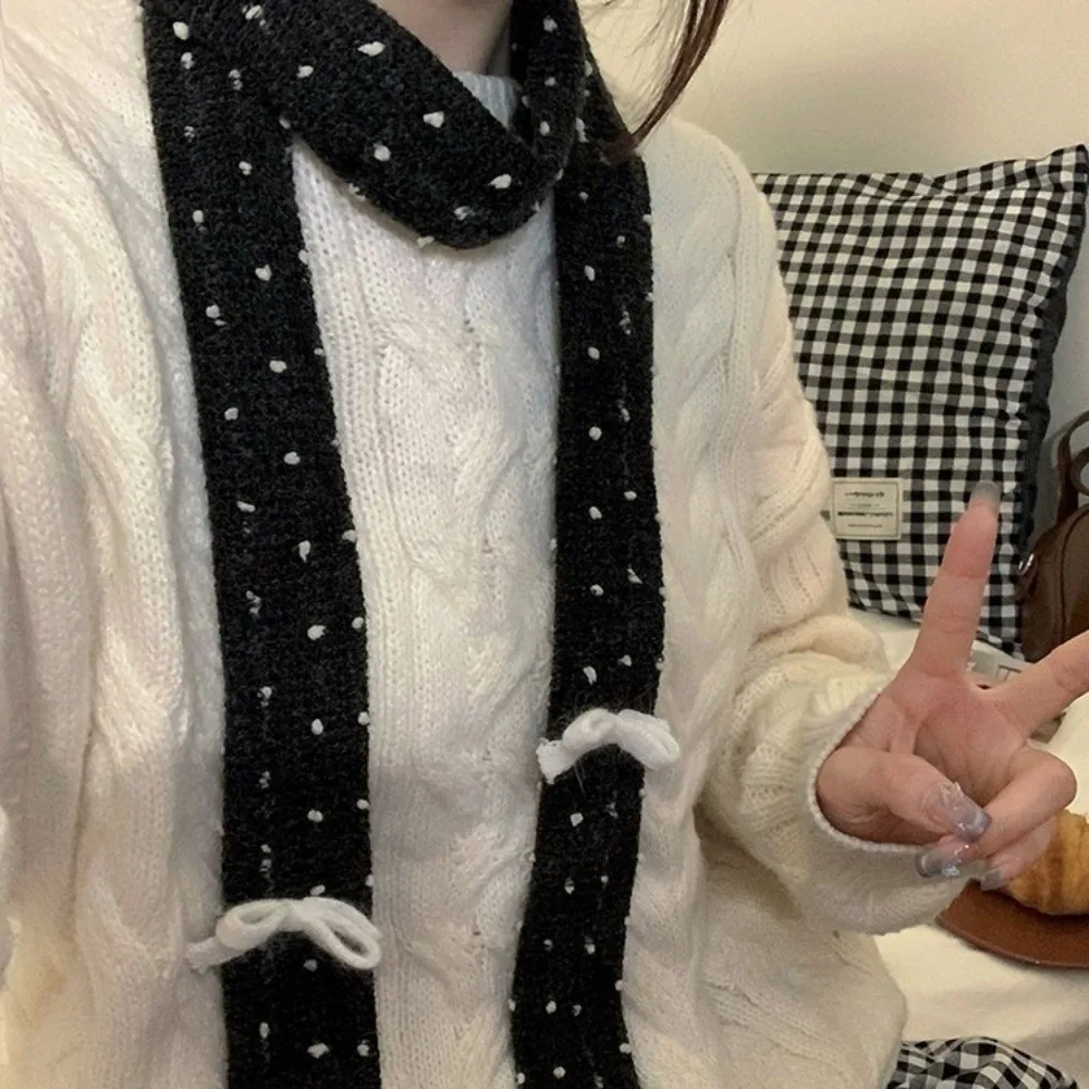 

Sweet Polka Dot Bow Wool Shawl Harajuku Y2K Knitted Scarf Korean Style Dressing Decoration Long Narrow Scarves Outdoor