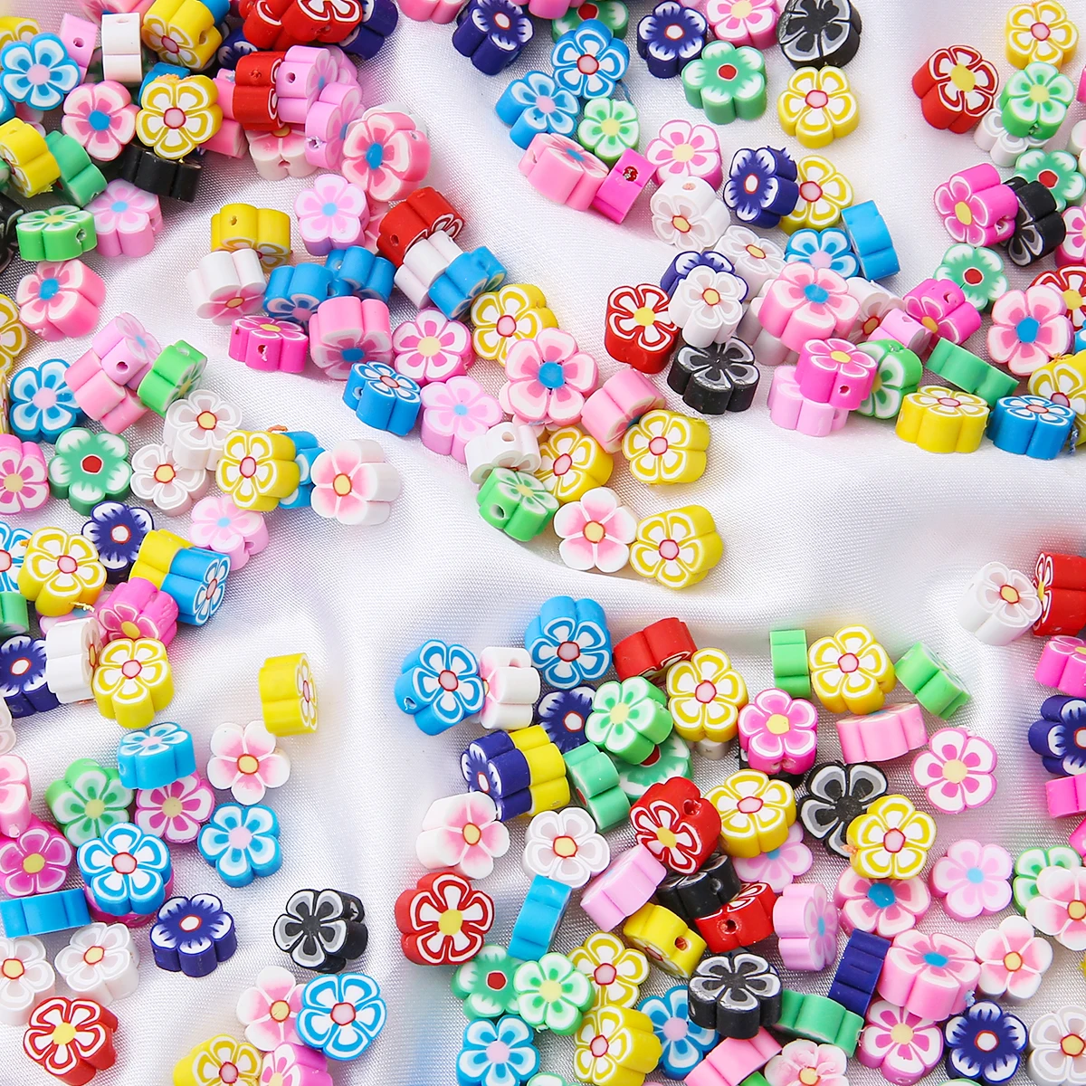 30 Stück 10 mm Blumen-Perlen aus Polymer-Ton, handgefertigte lose Ton-Abstandsperlen für die Schmuckherstellung, Armband, Halskette, DIY-Zubehör – Detail 2