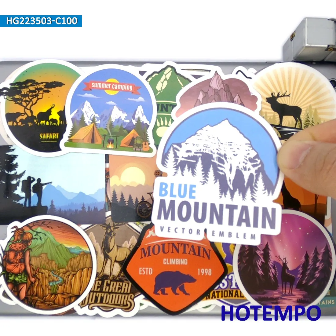 100ピース、アウトドアアドベンチャーステッカー、 ハイキング、クライミング、キャンプ、 森の旅行、 装飾用、ノートパソコン、車、電話、オートバイ、スクラップブック、荷物に適しています、 面白いステッカーパック