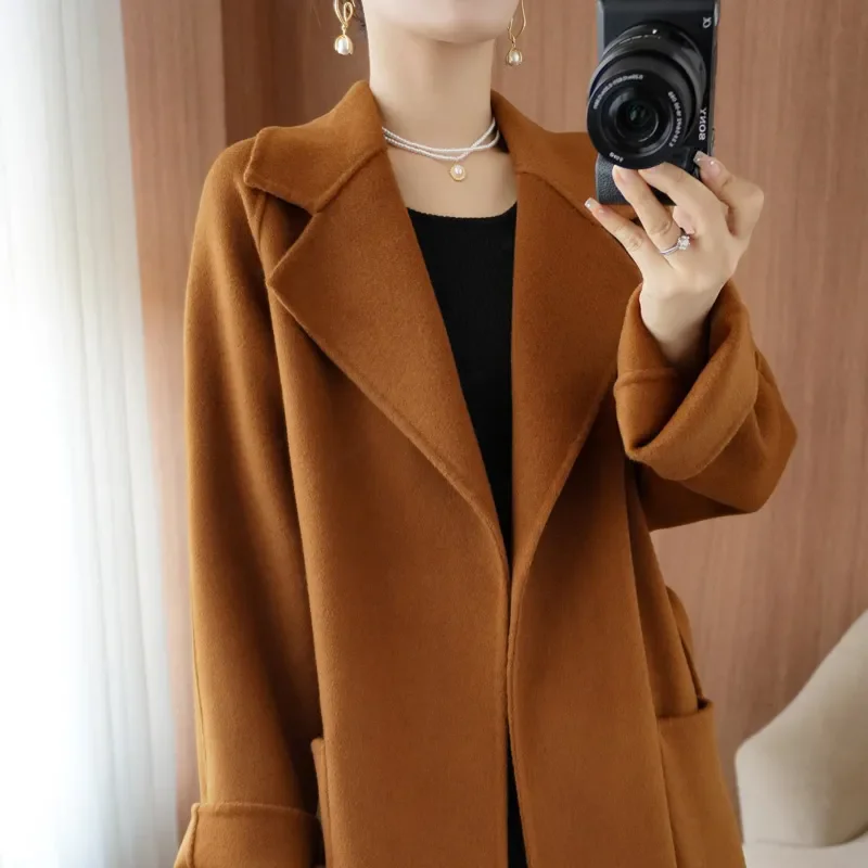 

100% Pure Wool Double-Sided Cashmere Coat Women Autumn And Winter High Grade Middle-Aged Woolen Coat Female Loose Outerwear B573