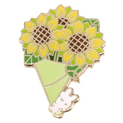 Sunflower Bouquet And Bunny Badge Cute Animal Enamel Pin Gift For Best Friend