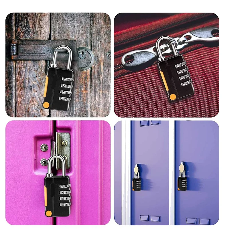 Комбинированный навесной замок из 2 предметов, водонепроницаемые навесные замки черного и серебристого цвета для школьного шкафчика для спортзала, ворот, сарая, 4-значный код, защитные замки