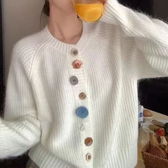 여성용 캐주얼 기본 긴팔 가디건 가을 빈티지 니트웨어 탑스