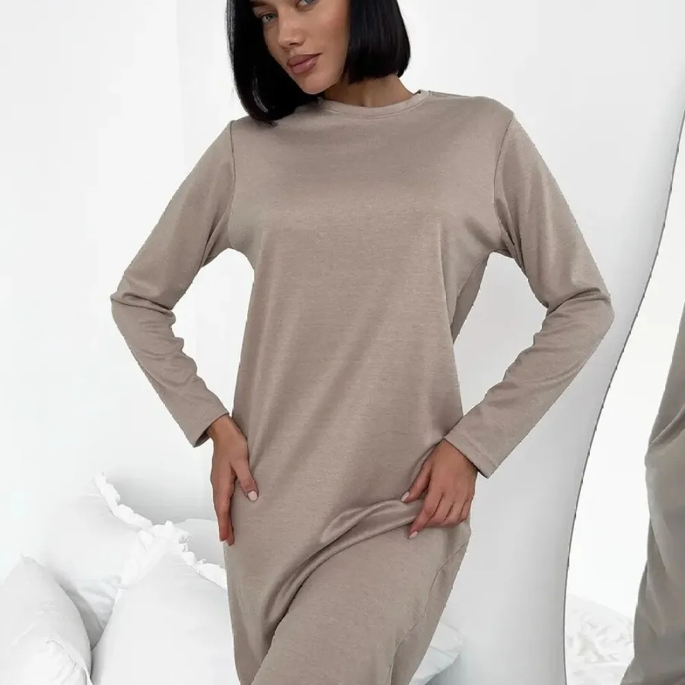 2025 New Women Dress Elegant Long Sleeve Bodycon Midi Dresses Autumn Winter Casual Solid Color Slim Fit Fashion Outfits
