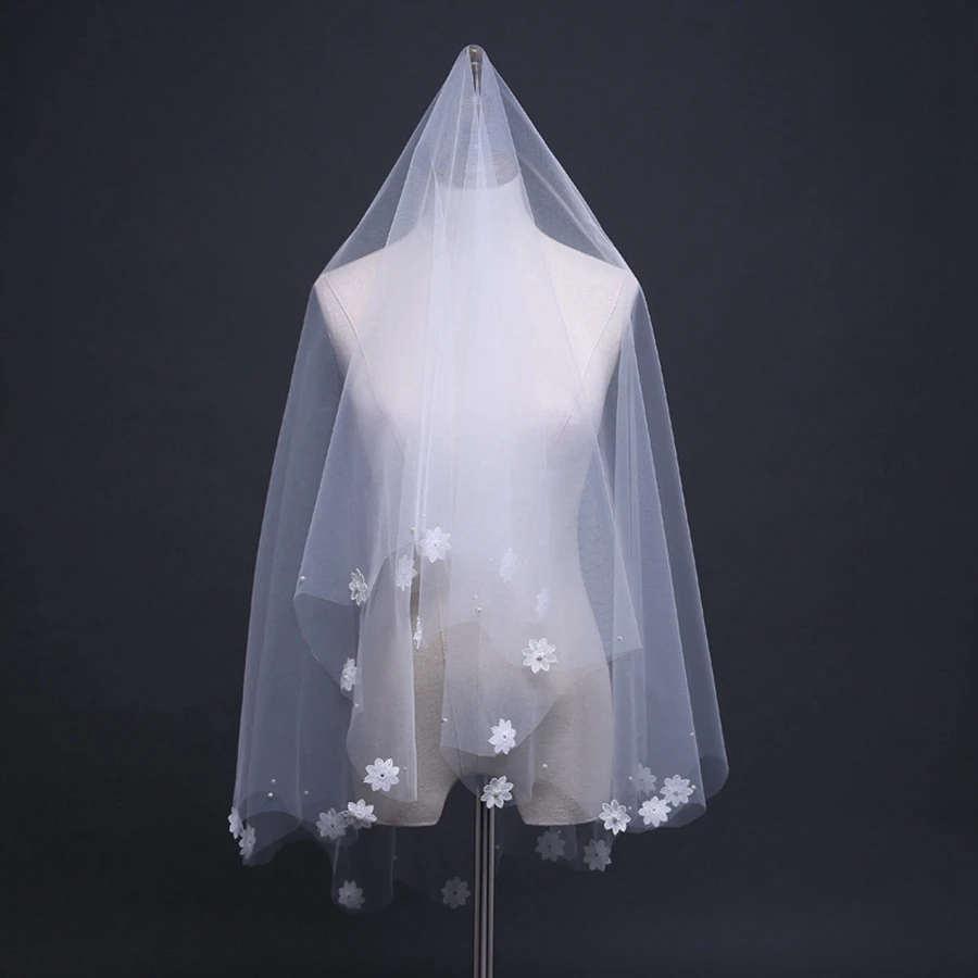 

New Arrival Ivory Wedding veils for Bride Lace Tulle Bridal veils Wedding accessories velos de novia Mariage Veu de noiva