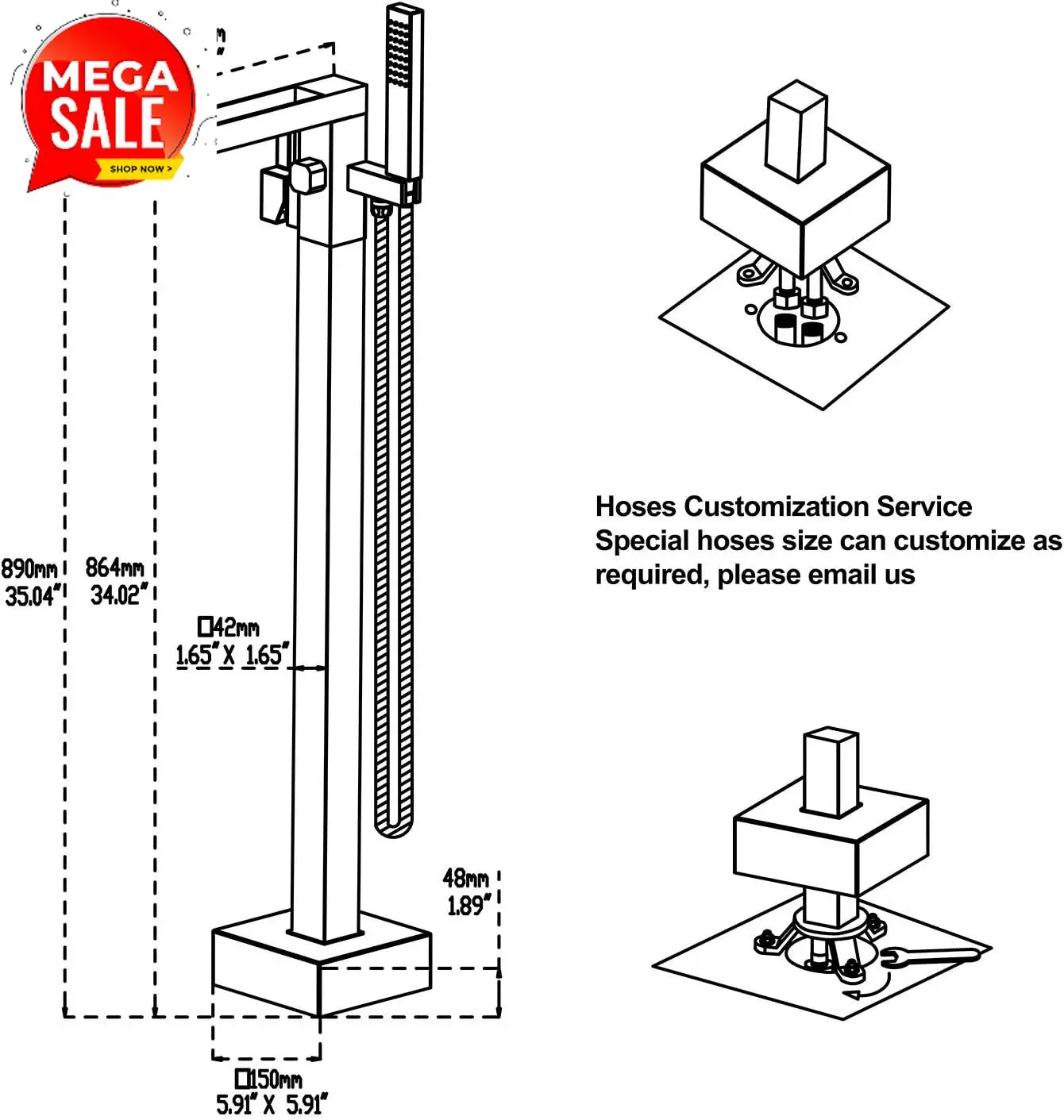 

Sale price Freestanding Bathtub Faucet Brushed Gold Waterfall Tub Filler Floor Mount Brass Single Handle Bathroom Faucets with H