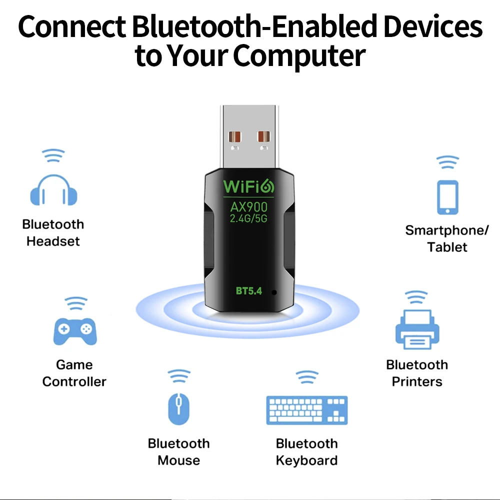 AX900 USB WiFi 6 محول بلوتوث 5.4 بطاقة الشبكة اللاسلكية 2.4G & 5 جيجا هرتز واي فاي هوائي استقبال الإشارات للكمبيوتر/الكمبيوتر المحمول ويندوز 10/11