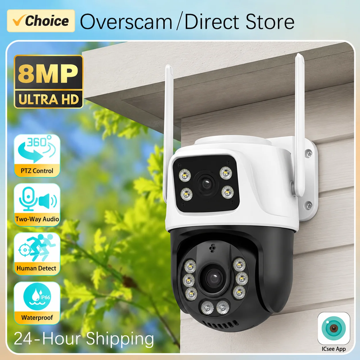4K 8MP Dual Lens PTZ Wireless IP Camera Outdoor Home Video Security Surveillance Motion Detection CCTV Support Onvif XMEye ICSee