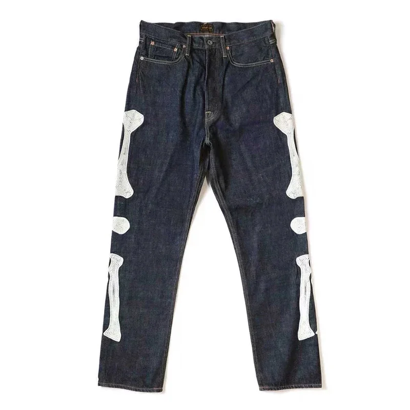 2026 New Japan Style New Arrival KAPL Hita Kazro Bone Skeleton Embroidered Pattern Casual Jeans for Men