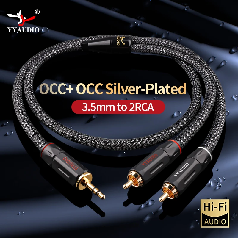 

Hifi 3.5mm jack to 2RCA Audio Cable OCC Silver-plated Aux 3.5 Y Splitter Audio Cable for Amplifier Mobile Phone Computer