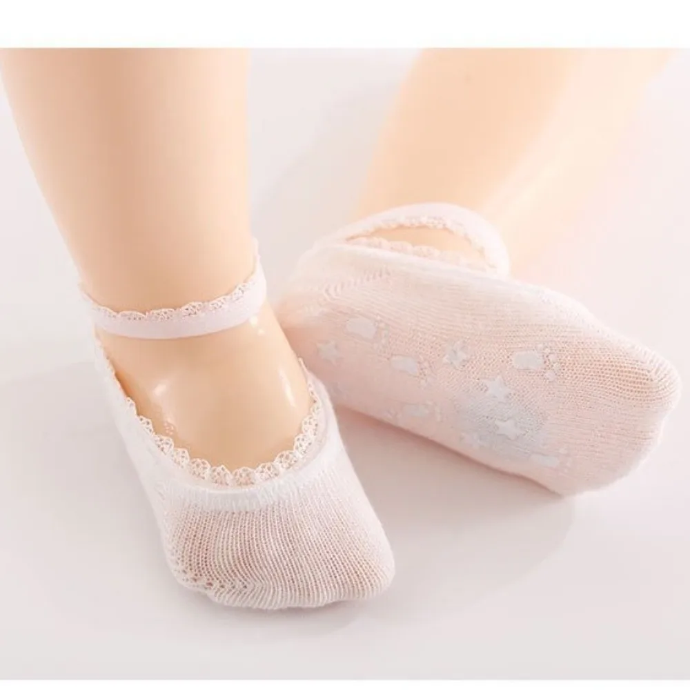 Adorable Solid Color Infant Lace Socks Soft Cotton Rubber Soles Newborn Socks Anti-slip Solid Socks For Newborns