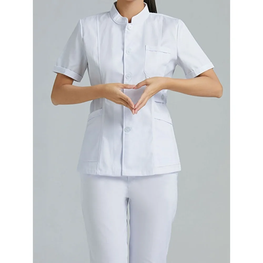 Nurse uniform women's short-sleeved summer lightweight long-sleeved blue round-neck dental and oral protection coat work uniform