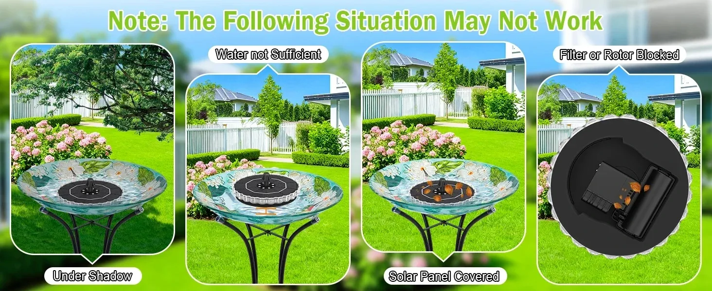 3,5W Solar-Vogelbadbrunnen mit bunten LED-Lichtern, eingebauter Batterie, 8 Düsen, 4 Schutzstangen, ideale Dekoration für Gartenteiche – Detail 4