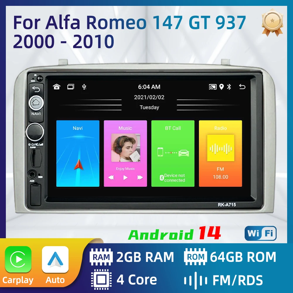 Radio samochodowe stereo dla Alfa Romeo 147 GT 937 2000-2010 Radio 2 Din Android Samochodowy odtwarzacz multimedialny HeadUnit Autoradio Carplay Android Auto