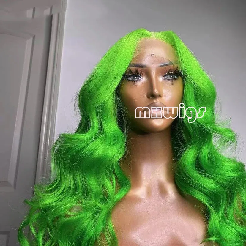 Synthetic Hair Green Loose Wave Lace Front Wig For Black Women Baby Hair Soft 26Inch Long Glueless Preplucked Heat Resistant