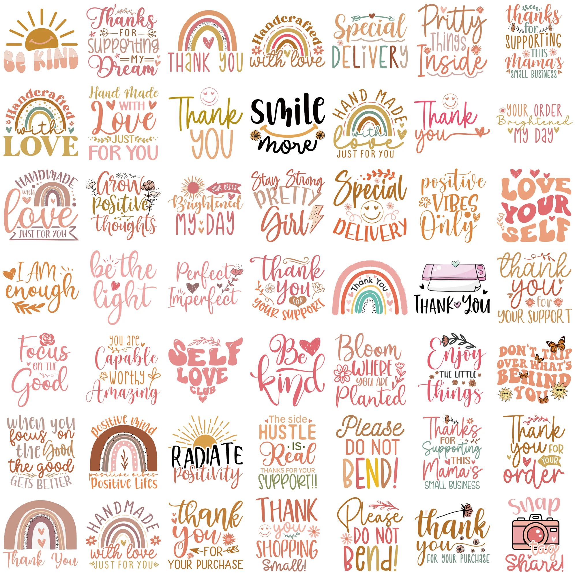 50Pcs Boho Thank You Stickers For Water Bottle Laptop Luggage Skateboard Scrapbook Decal Party Gifts Graffiti Aesthetic Sticker﻿