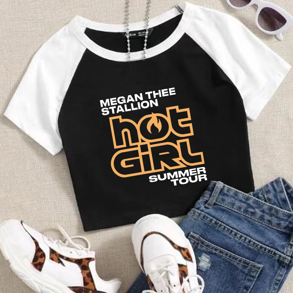 

MEGAN Hot Girl Summer Tour 2024 T-Shirt Popular Music Girls Streetswear O-Neck Navel exposed shirt Fans Gift