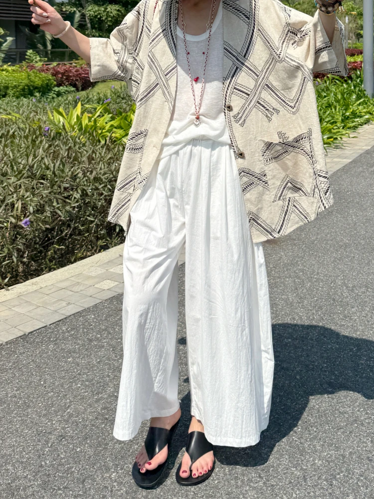 

Ladies Loose Wide Leg Pants Elastic Waist Pure Cotton Nine Points Casual Skirt Pants Leopard Print Stir-Fry Lazy Meat Cover T...