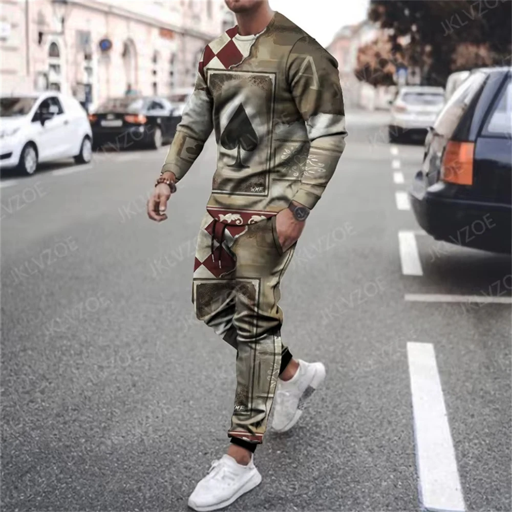 Hot Sale Autumn Men Clothing 3d Printed Men Long Sleeve T-Shirt+Pants Two-Piece Set Men Long Sleeve T-Shirt Trousers Outfit