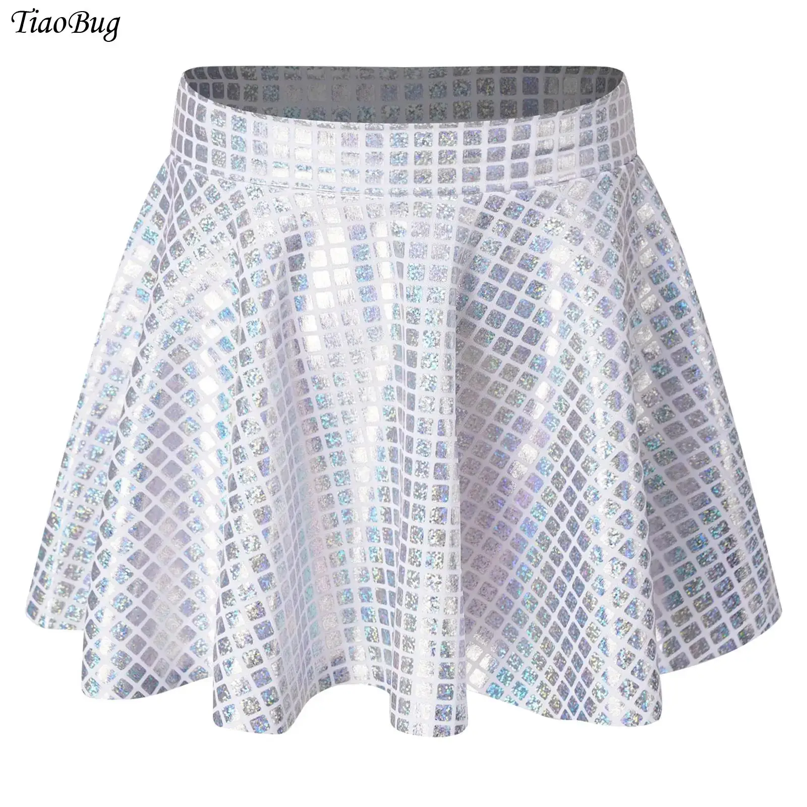 

2024 Kids Girls Skirt Shiny Plaid Sequins Ruffled Dancing Skirts for Cheerleading Jazz Street Dance Performance Children Clothes