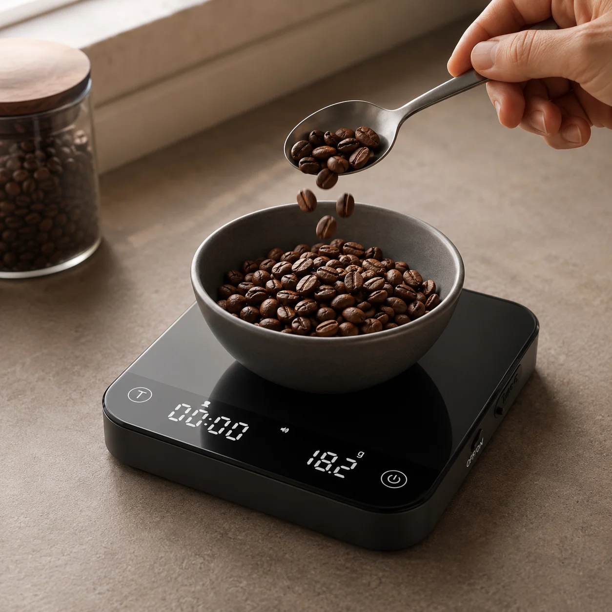 ROUNY Smart Coffee Scale, 0.1g Precision Digital Espresso Scale with Timer, Flow Rate, Ratio Mode and Type-C Rechargeable Batter
