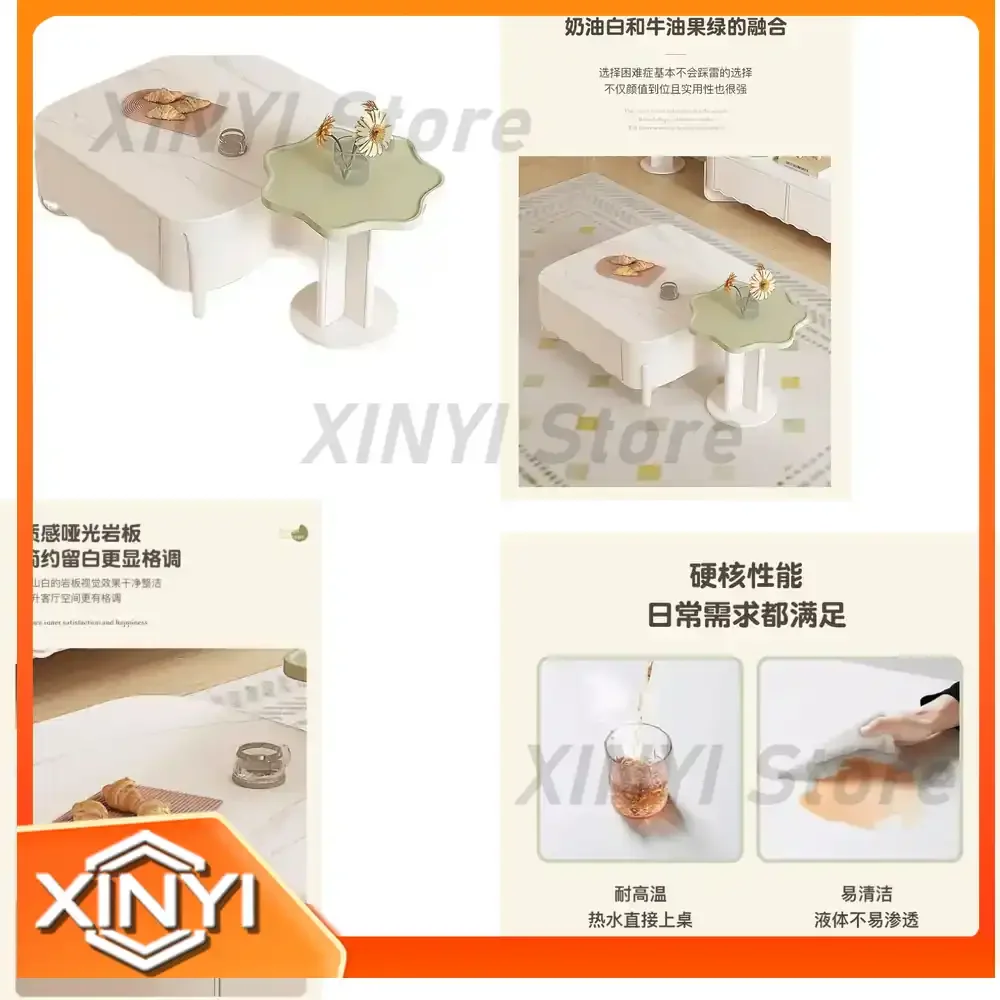Cream Wind Coffee Table for Living Room Household Modern Simple Multifunctional Light Luxury Retractable Tea Table