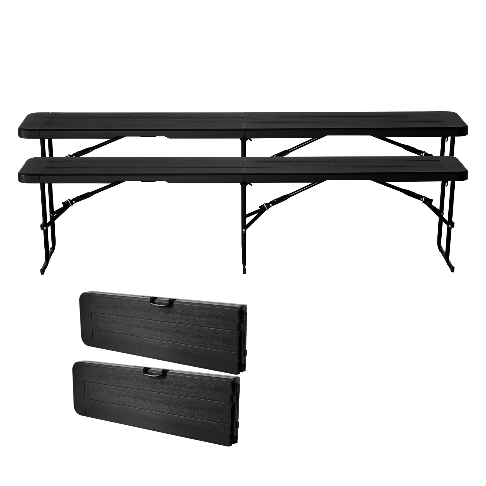 Plastic Folding Bench, 6 ft Portable Bench for Outdoor Picnic Party Camping Dining, 2 Pack, 2 Carry Bags, Foldable Smooth HDPE Seat for Garden Soccer Multipurpose Entertaining Activities, Black