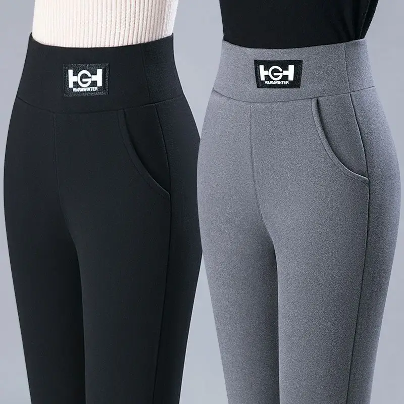 

Женские теплые хлопковые брюки на подкладке Fce, новинка 2025, зимние узкие брюки, повседневные брюки из полиэстера без талии