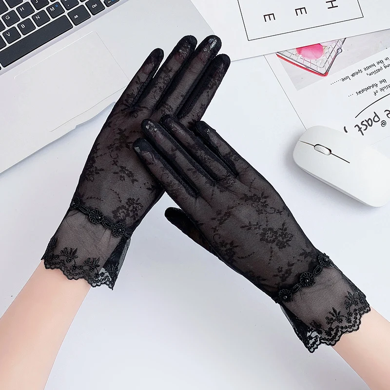 Fashion Women\'s Black Lace Ice Silk Summer Gloves Driving Gloves for Women