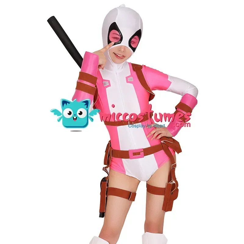 

Miccostumes Women's Pink White Pool Cosplay Costume Bodysuit with Belt Set