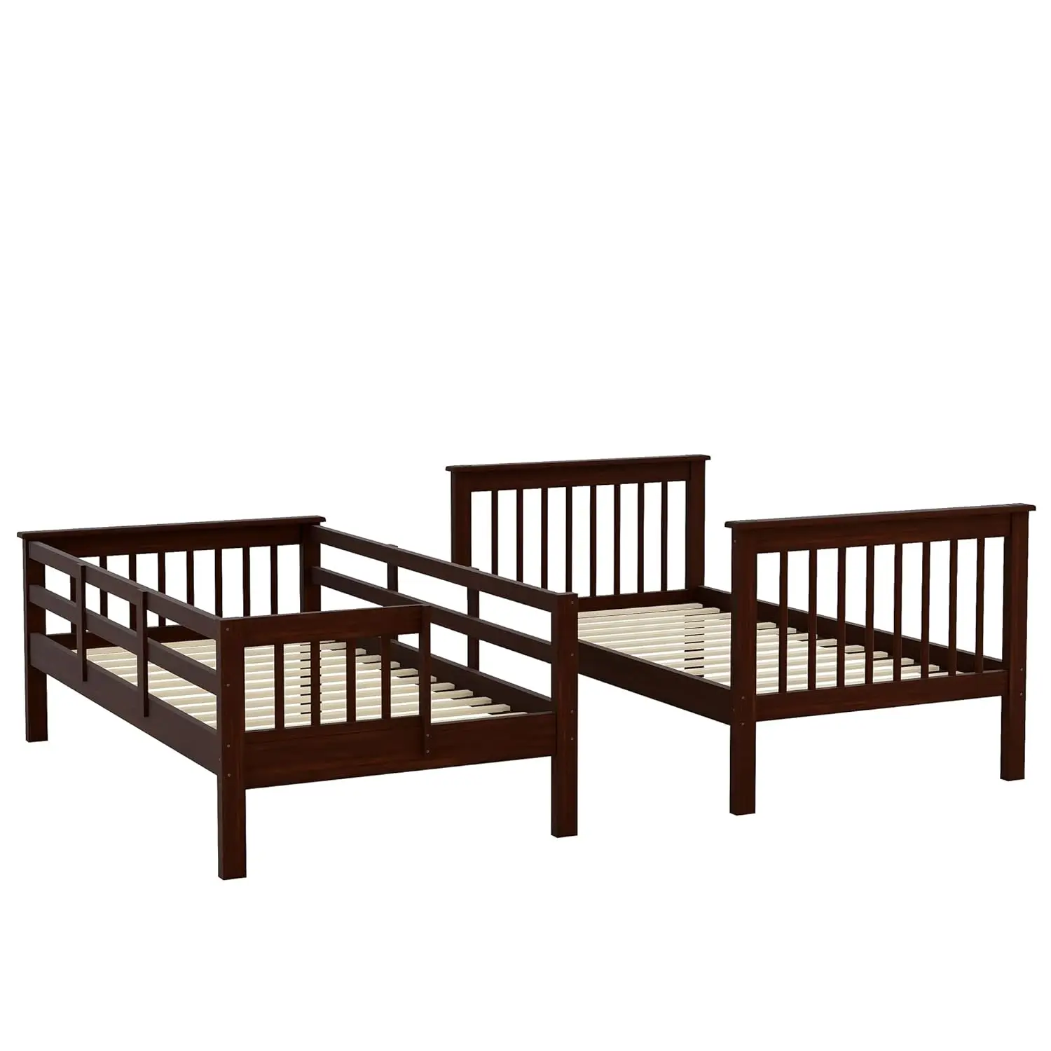 Twin Wooden Bunk Bed Twin Over Twin Storage Staircase Shelves Convertible 2 Separated Kids Adults