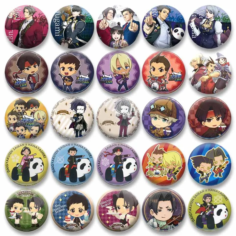 

Cute Ace Attorney Chibi Brooches Handmade Cartoon Round Lapel Pins on Backpack Clothing Accessories Jewelry Coin Badge Wholesale