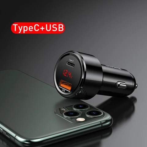 Автомобильное зарядное устройство Baseus 45 Вт QC 4.0 3.0 для Xiaomi Huawei Supercharge SCP Samsung AFC Quick Charge Fast PD USB C Портативная зарядка для телефона